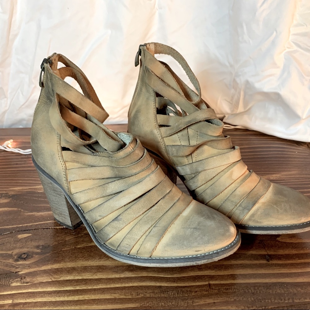 Free People Tan Leather Heeled Booties